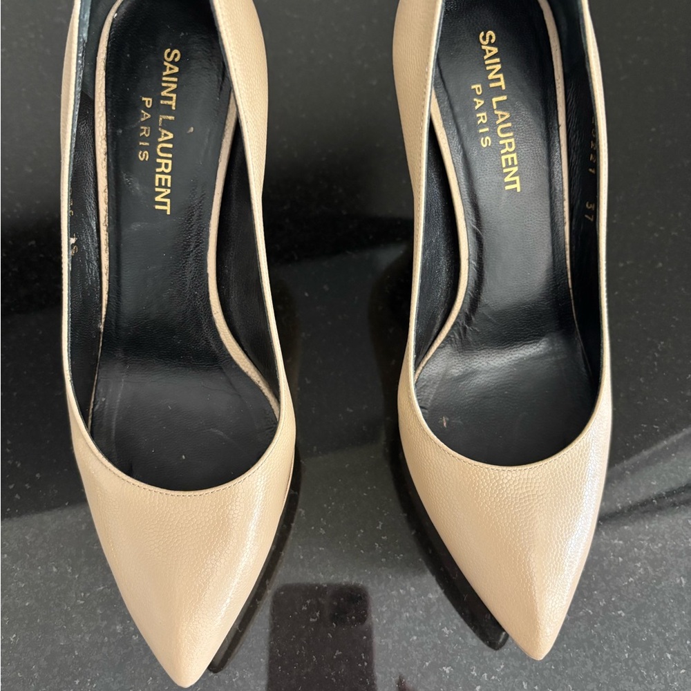 Saint Laurent Nude Leather Heels Janis 80 Platform Pump